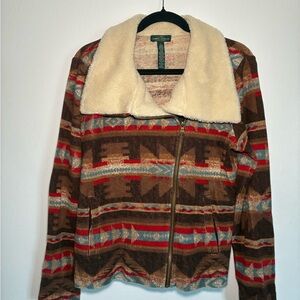 Lauren Ralph Lauren Southweswtern Sherpa Collar Moto Jacket Women’s Large